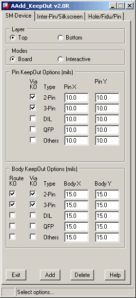 CopperCAD's AAdd_KeepOut Program Menu