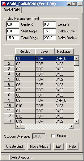 CopperCAD's AAdd_RadialGrid Program Menu