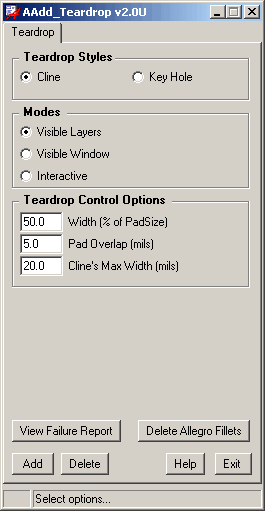 CopperCAD's AAdd Teardrop Program Menu