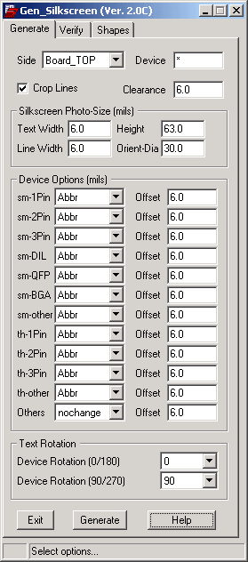 CopperCAD's AGen Silkscreen Program Menu