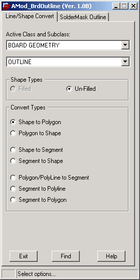 CopperCAD's AMod BrdOutline Program Menu