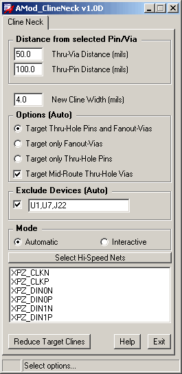 CopperCAD's AMod ClineNeck Program Menu