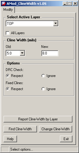 CopperCAD's AMod ClineWidth Program Menu