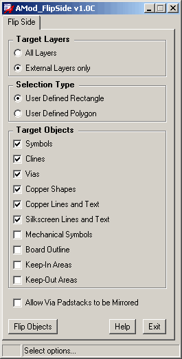 CopperCAD's AMod FlipSide Program Menu