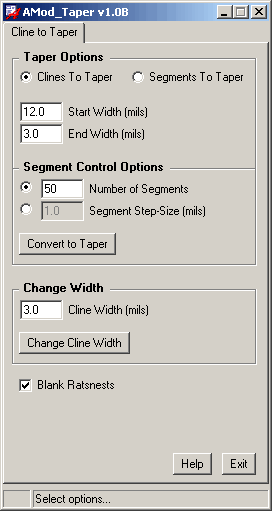 CopperCAD's AMod Taper Program Menu