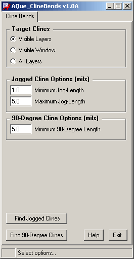 CopperCAD's AQue ClineBends Program Menu