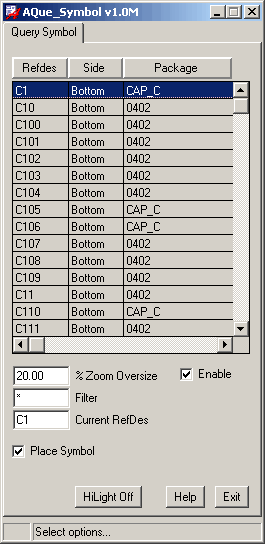 CopperCAD's AQue Symbol Program Menu