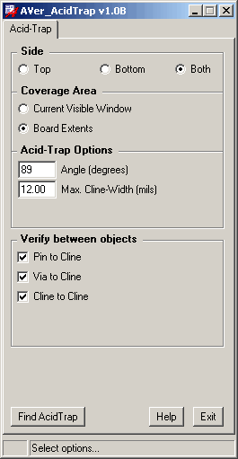 CopperCAD's AVer AcidTrap Program Menu