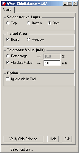 CopperCAD's AVer ChipBalance Program Menu