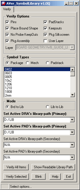 CopperCAD's AVer SymbolLibrary Program Menu