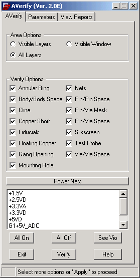 CopperCAD's AVerify DFM Program Menu